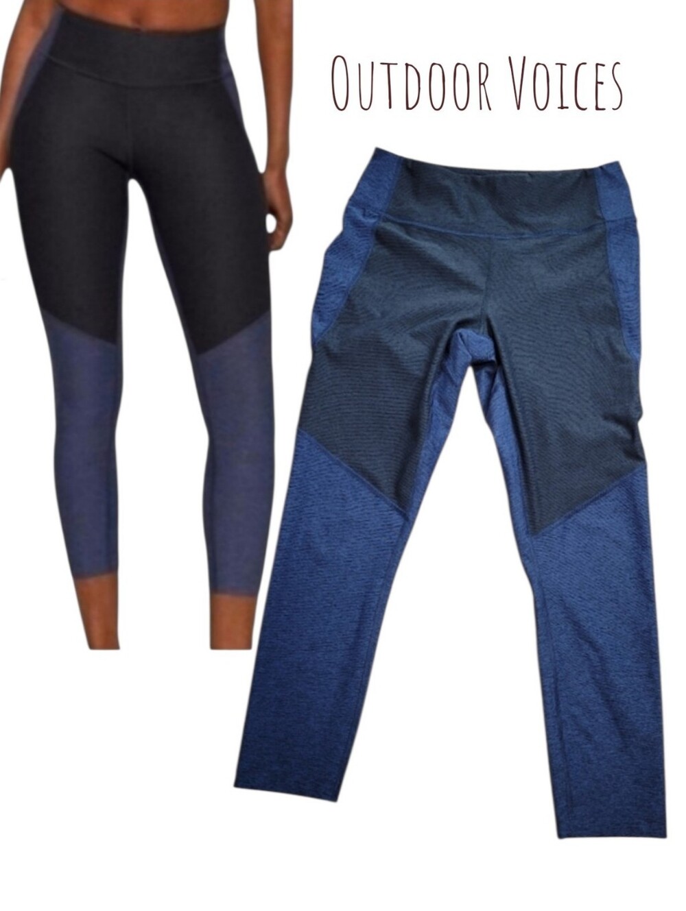 Outdoor Voices 3/4 warm up colorblock tights blue black Two-Tone women's M
